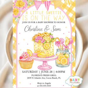Lemon baby shower theme Baby girl shower invitations Summer baby shower party Citrus floral baby shower decor Printable or digital invitations