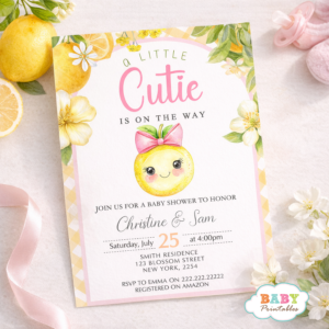 Lemon baby shower theme Baby girl shower invitations Summer baby shower party Citrus floral baby shower decor Printable or digital invitations